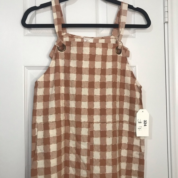 Sadie & Sage Brown and Cream Gingham Jumpsuit with Wide Leg NWT - Picture 8 of 10